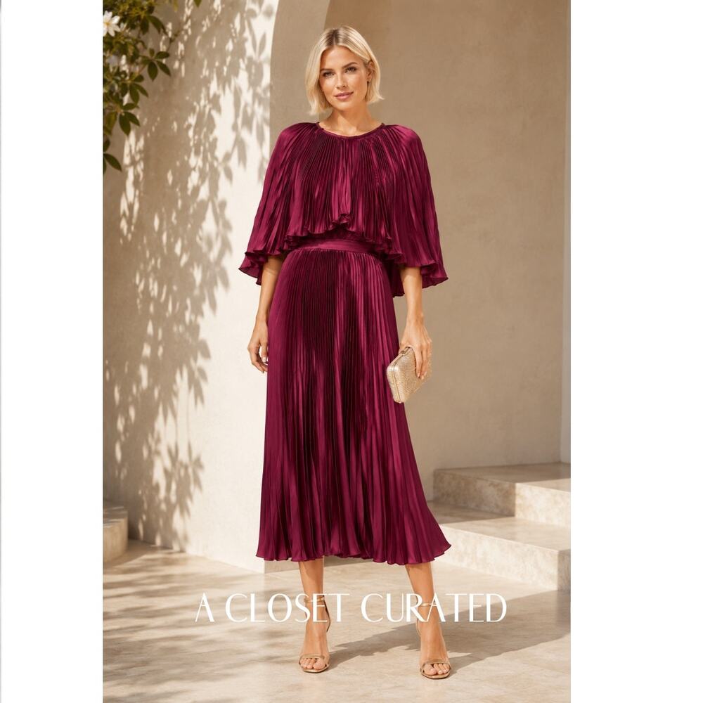 Mac Duggal Pleated Caplet Tea Length Dress 4 Pink NWT Style 49638